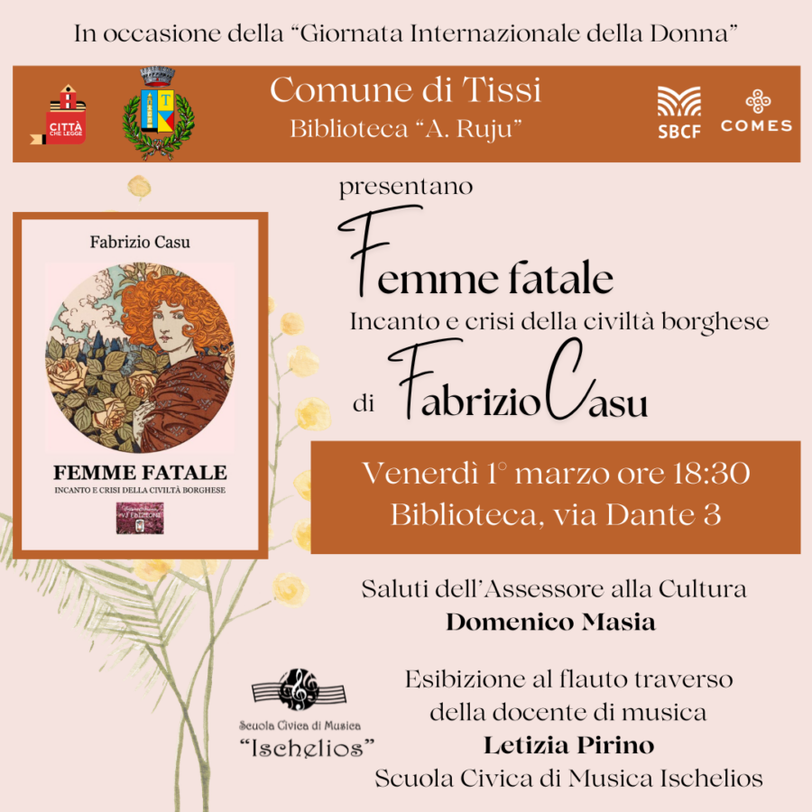 Locandina presentazione libro Femme fatale di Fabrizio Casu
