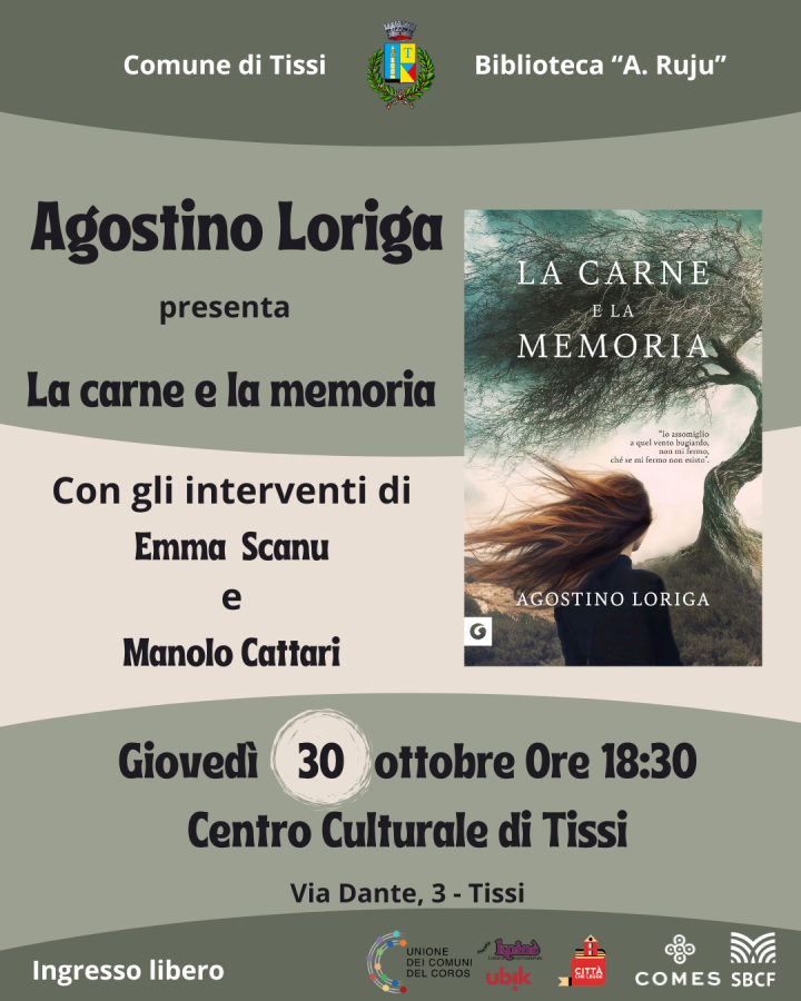 Tissi: Agostino Loriga presenta “La carne e la memoria” Locandina incontro con autore